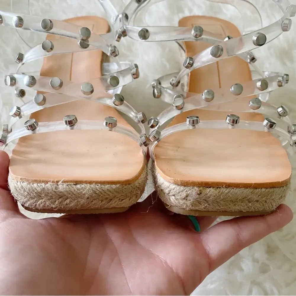 Dolce Vita | Maxton Espadrille Wedge Sandals Square Toe Studded Clear Straps 8.5